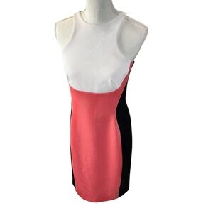 Maggie London Colorblock Sleeveless Dress Bodycon Fitted Stretch Black Coral 10